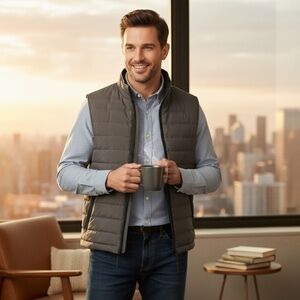 Ted Baker Dark Gray Goose Down Walkers Quilted Vest Gilet Size 4 Full Zip